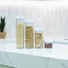 Elegant White Airtight Container – 600ML on marble kitchen counter for pantry and kitchen organisation.