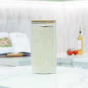 Large Glass Storage Jar with Bamboo Lid 4.8L holding rice for kitchen pantry organisation on countertop.