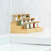 Large Bamboo Shelf – 3-Tier Organiser for Jars & More in kitchen setting displaying spice jars for pantry organisation.