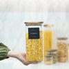 Square Acacia Lid Glass Jar containing couscous, ideal for pantry organisation and kitchen storage.