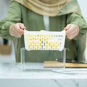 Person using Fridge Storage Container with Single Basket as a kitchen storage organiser for effective pantry organisation.