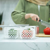 Fridge Storage Container with Double Basket used for fresh produce on a kitchen countertop, ideal for fridge and pantry organisation.