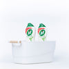 Medium White Storage Tub with Wooden Handle holding cleaning products, ideal for kitchen or under sink organisation.