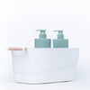 Large White Storage Tub – Wooden Handles, Stylish & Strong, perfect for under sink storage or kitchen organisation, holding soap dispensers.