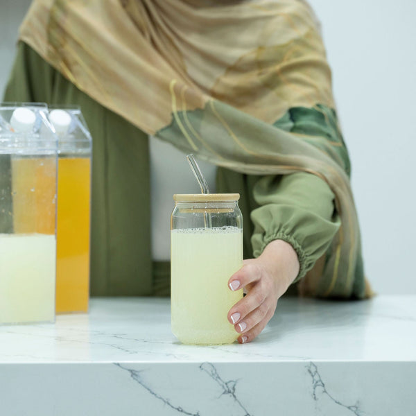Bamboo Glass Drinking Jar Set – 500ml with Straws