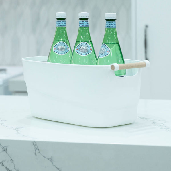 Large White Storage Tub – Wooden Handles, Stylish & Strong