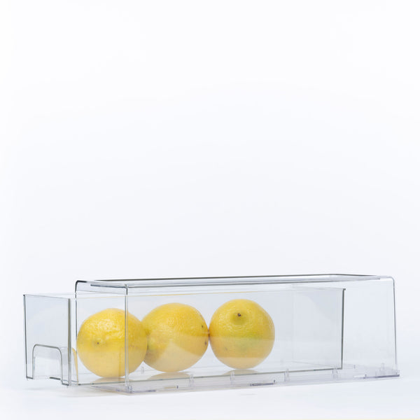 Clear Modular Drawer Organiser – Small with lemons, ideal for fridge organisers, enhancing kitchen organisation with sleek storage.