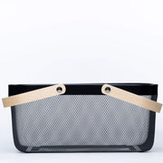 Black Mesh Storage Basket With Bamboo Handle – 4 Pack
