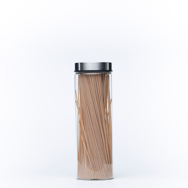 Glass Storage Jar – 1300ml with Clear Top Lid for pasta, ideal for kitchen and pantry organisation, showcasing efficient storage.