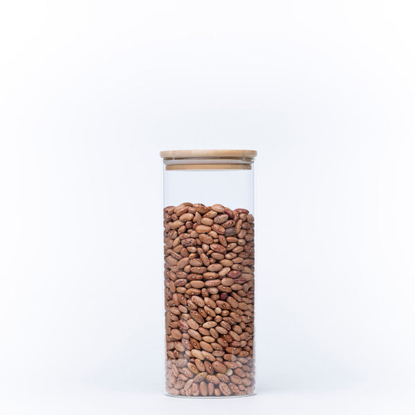 Glass Container with Bamboo Lid – 1750ml Storage Jar filled with beans for pantry organisation and kitchen storage.
