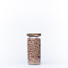 Round Glass Acacia Storage Jar from the 5 Pack, filled with beans, ideal for kitchen or pantry organisation and storage.