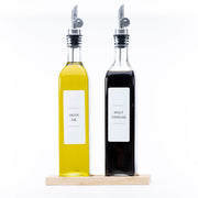 Bamboo Tray for Square Oil Bottles showcasing olive oil and vinegar for efficient kitchen or pantry organisation.