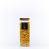 1500ml Acacia Glass Jar – Airtight Kitchen Storage filled with pasta, ideal for pantry organisation and kitchen storage solutions.