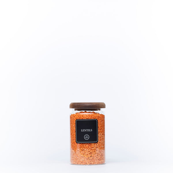 900ml Acacia Glass Jar – Airtight Kitchen Storage filled with lentils, perfect for pantry organisation and kitchen storage solutions.