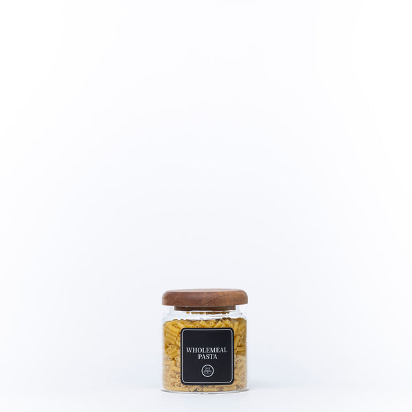 600ml Acacia Glass Jar – Airtight Kitchen Storage Solution perfect for pantry organisation, storing wholemeal pasta efficiently.