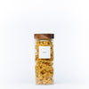 Tall Acacia Screw On Glass Jar filled with pasta for pantry organisation, ideal for kitchen storage solutions and drawer organisers.