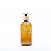 Brown Glass Pump Bottle – 500 ml Refillable Dispenser ideal for kitchen and pantry organisation, enhancing storage efficiency.