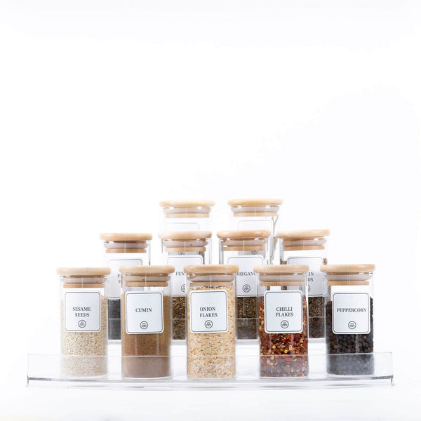 Clear 3-Tier Corner Spice Rack with 11 × 160 ml Spice Jars