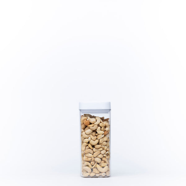 Elegant White Airtight Container – 1100ML filled with cashews, perfect for pantry organisation and keeping snacks fresh.