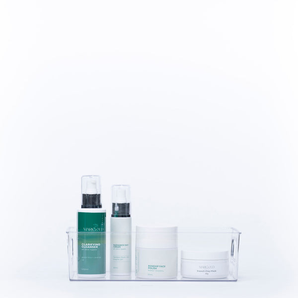 Clear Multi-Use Storage Tub With Lip – Mini holding skincare products for bathroom organisation, ideal for drawer organisers and under sink storage.