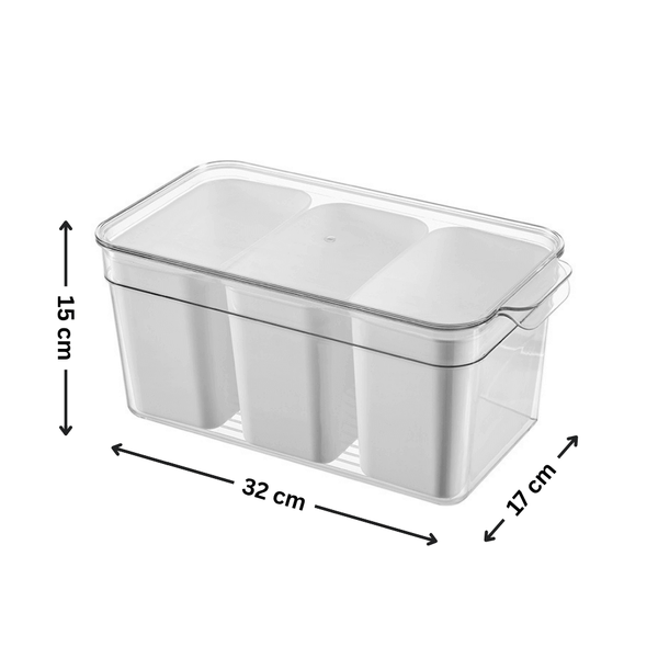 Clear acrylic storage container with lid, ideal for fridge organisation and kitchen storage solutions, 14-Piece Starter Pack.