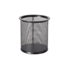 Black mesh pen cup for desk organization, space-saving storage organizer.