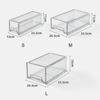 Transparent modular drawer organizer set for kitchen and pantry storage, available in S, M, L sizes.
