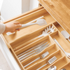 Bamboo drawer organizer for kitchen utensils, showcasing home organisation solutions in Australia.