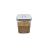 White twist canister with grains, ideal pantry storage, airtight kitchen organiser, space-saving jar.