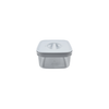 Square white twist canister for pantry storage; ideal for organizing kitchen items.