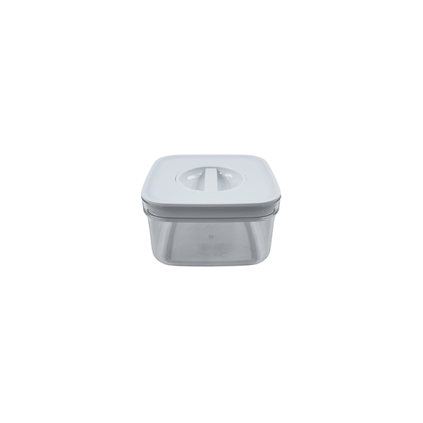 Square white twist canister for pantry storage; ideal for organizing kitchen items.
