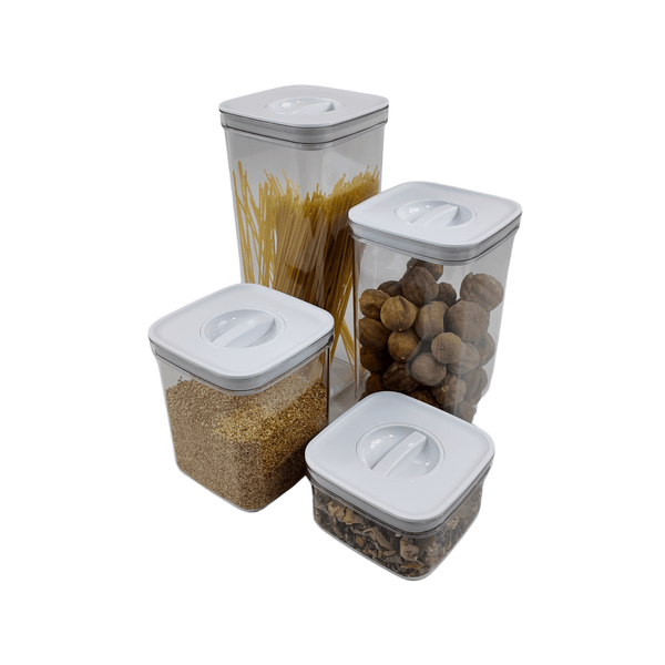 White Twist Canister Set – 16 Pack for pantry organisation with clear storage organisers. Ideal for keeping kitchen staples fresh.