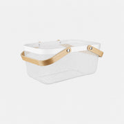 White Mesh Storage Basket With Bamboo Handle – 4 Pack