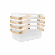 White Mesh Storage Basket With Bamboo Handle – 4 Pack