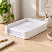White Plastic Tray for Document & Stationery Organisation holding papers on a desk
