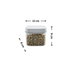 White airtight container measuring 12x8x9 cm with herbs, ideal for fridge storage.