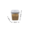 Acrylic canister with twist lid, 12x12x15 cm, ideal for kitchen storage, pantry organization, space-saving solution.