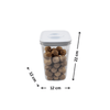 Clear kitchen storage container with lid, measures 12cm x 12cm x 22cm, ideal for pantry organisation and stylish home storage.