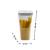 Clear tall storage container with white lid, perfect for pasta, 29cm height, ideal for kitchen or pantry organization and decluttering.