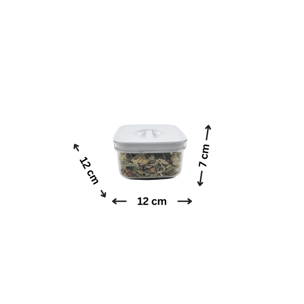 White twist canister from 16-pack set, 12cm x 12cm x 7cm, for kitchen or pantry storage; perfect for home organisation and decluttering.