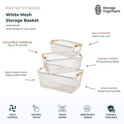 White Mesh Storage Basket with Wooden Handles