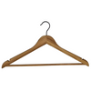 Bamboo coat hanger with black matte hook for stylish home organisation; ideal for wardrobe decluttering and space-saving storage.