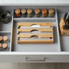 Bamboo Food Wrap Dispenser – 3 Inserts in a kitchen drawer with glass jars for efficient pantry organisation and storage.