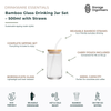 500ml bamboo glass drinking jar set with reusable straws, bamboo lid, and carry pouch. Made from lightweight borosilicate glass for hot and cold beverages, ideal for smoothies, iced coffee, tea, juices, and everyday hydration. Eco-friendly reusable drinkware designed for home, office, travel, and on-the-go sipping.