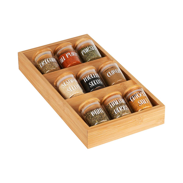 Bamboo Spice Drawer Organiser with 9 Jars β 3 Tier Rack