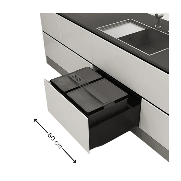 Pull out Bin 35L for 600mm Cabinet – Blum Compatible, ideal for under sink storage in modern kitchen organisation.