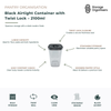 2100ml black airtight food storage container with twist-lock lid designed for organising bulk pantry ingredients while maintaining freshness and protecting contents from moisture and air exposure. The secure twist-lock closure creates an airtight seal ideal for storing flour, pasta, rice, cereals, grains, baking ingredients, snacks and other dry goods. The large-capacity container helps reduce packaging clutter and supports efficient bulk food storage. Its clear body allows instant visibility of contents an