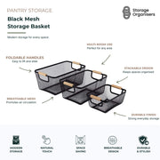 Black Mesh Basket with Wooden Handles