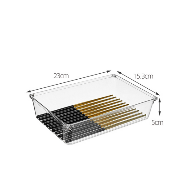 Clear Drawer Organiser Set – 8pc Modular Storage for kitchen storage, featuring a clear container with cutlery, ideal for drawer organisation.