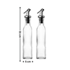 Alt Tag: Clear oil and vinegar glass bottles with stainless steel spouts, perfect for kitchen storage and organisation, 31cm tall.